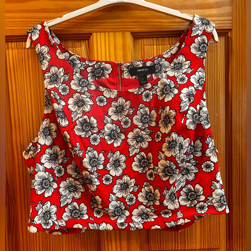 Forever 21 Red Floral Crop Top